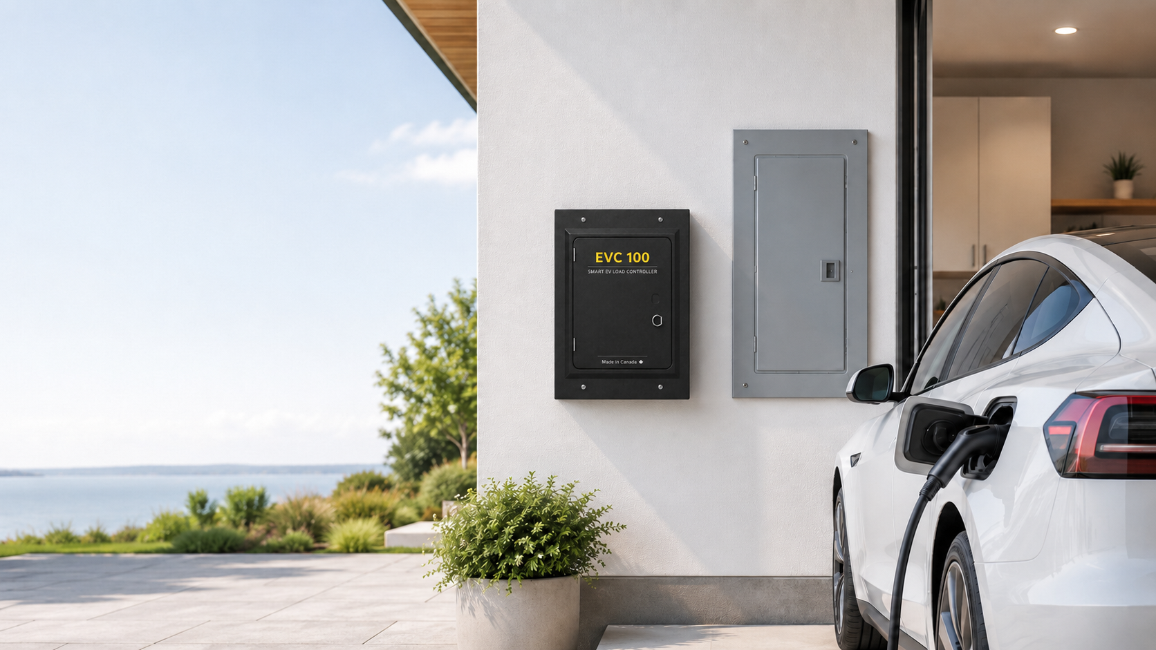 EVC 100 Smart EV Load Controller installed beside an electrical panel